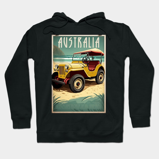 Australia Beach Buggy Vintage Travel Art Poster Hoodie by OldTravelArt